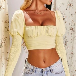 Oh polly yellow puff sleeve crop top